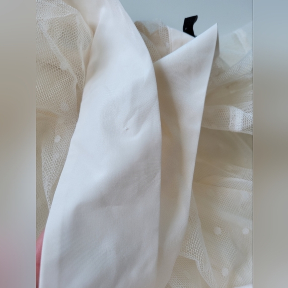 Express Tulle Polka Dot Tie Mock Neck Puff Sleeve Top Cream XS - Picture 7 of 11